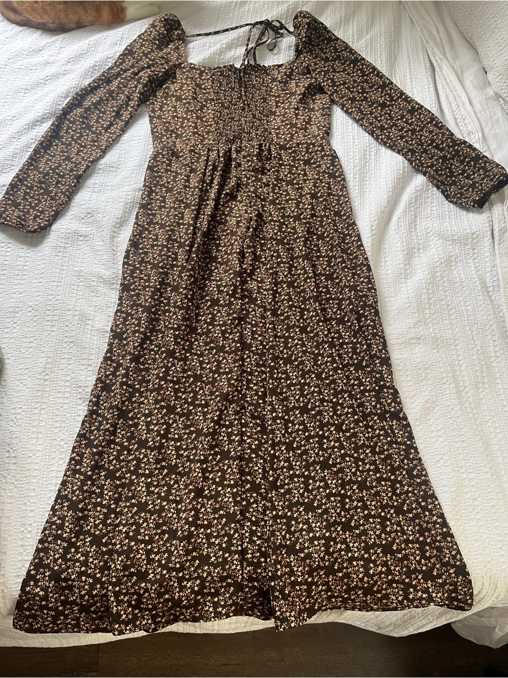 Brown Floral Long-Sleeve Maxi Dress with Square Neck - Picture 5 of 14